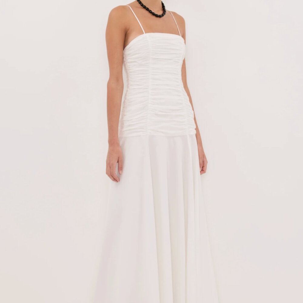 Cara White Sleeveless Cotton Midi Dress - Picture 3 of 9